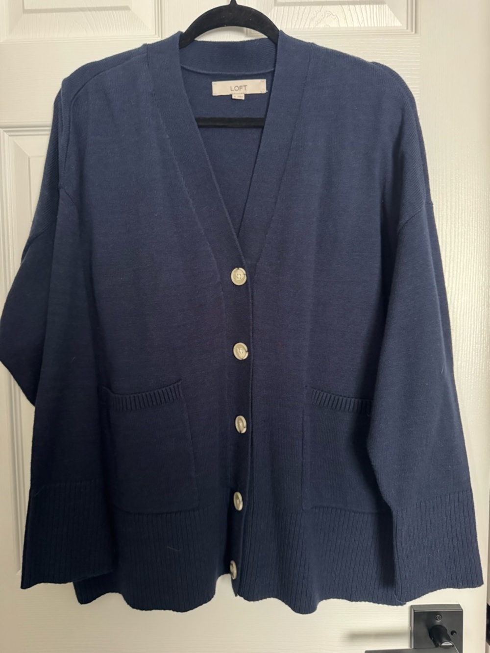LOFT Navy Button-Front V-Neck Women's Cardigan